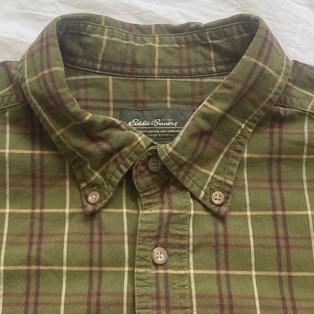 Vintage Eddie Bauer Outdoor Plaid Shirt Men's XLarge Green Long Sleeve Cotton